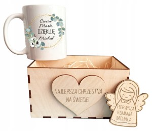 Podziękowania dla Chrzestnych Komunia Chrzest prezent zestaw podziękowanie