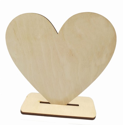 Serce drewniane pełne ze sklejki na podstawce decoupage ozdoba 