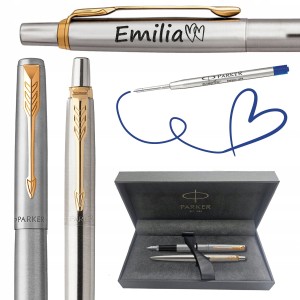 Parker Jotter komplet pióro długopis Stalowy GT elegancki zestaw prezentowy