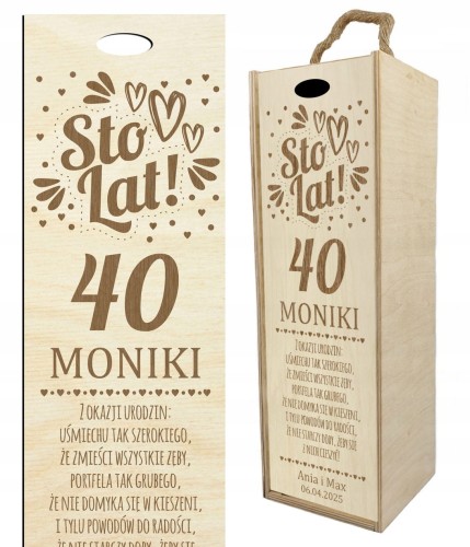 Drewniane pudełko na wino prezent na 18 20 30 50 urodziny upominek grawer