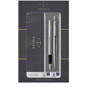 Parker Jotter Długopis+Pióro wieczne na prezent stalowy ct zestaw z etui