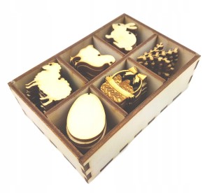 Zestaw WIELKANOC 60szt 3cm Kurczak Jajko Baran Bazie Koszyczek drewniany