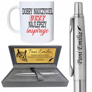 Parker Jotter CT stalowy długopis zestaw z kubkiem prezent dla nauczyciela
