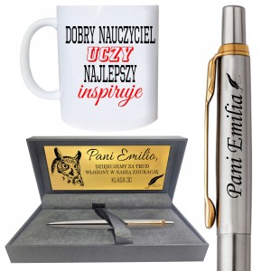 Parker Jotter GT stalowy długopis zestaw z kubkiem prezent dla nauczyciela