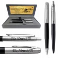 Parker Jotter czarne pióro i długopis z grawerem zestaw prezentowy etui
