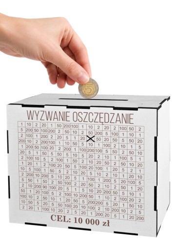 Skarbonka wykreślana tracker na prezent wyzwanie oszczędzanie 5 10 15 tys
