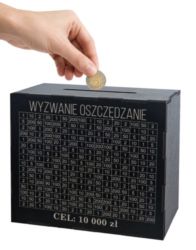Skarbonka wykreślana tracker na prezent wyzwanie oszczędzanie 10 15 20 tys