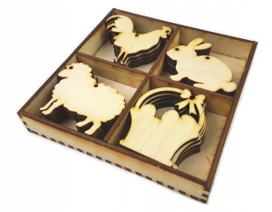 ZESTAW WIELKANOC 20szt 7,5 cm Kogut Królik Baran dekory drewniane