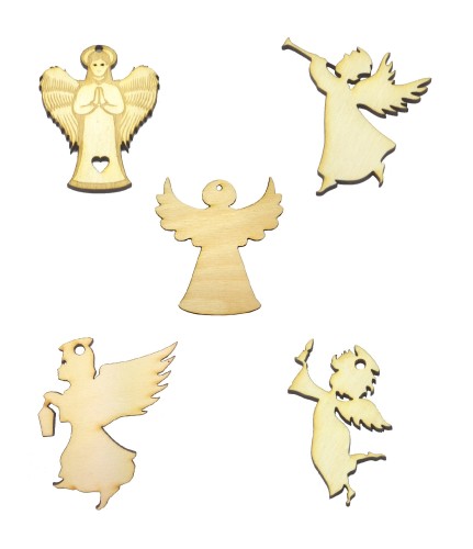 UROCZE Aniołki Drewniane 5szt Święta Anioł mix10cm