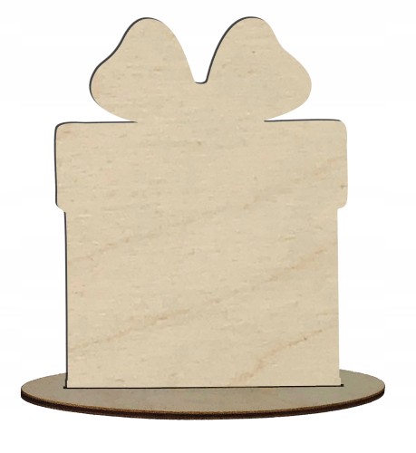 Prezent drewniany na podstawce decoupage 15cm
