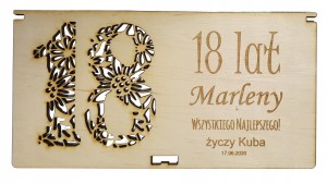 Pudełko na pieniądze ażur 18 URODZINY grawer