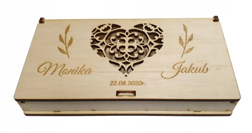 Pamiątka pudełko na pieniądze prezent na ślub wesele z grawerem