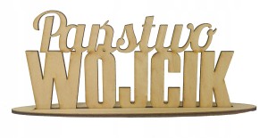 Napis drewniany pary młodej na stół na podstawce ślub wesele