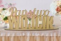 Napis drewniany pary młodej na stół na podstawce ślub wesele