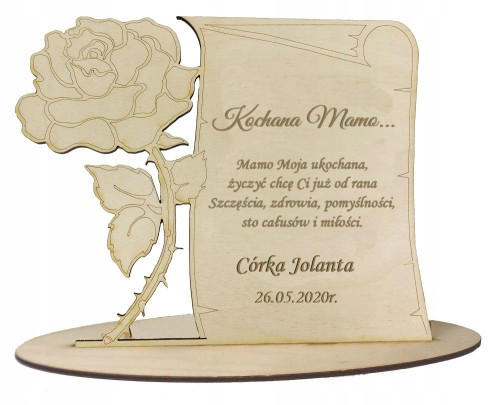 Kwiaty na dzień matki, laurka róża na podstawce