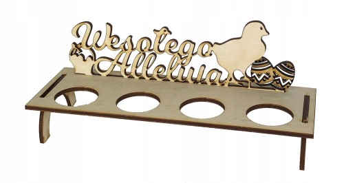 Drewniana podstawka na 4 jajka Wesołego Alleluja Kurczak i pisanki