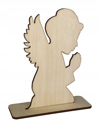 Drewniany anioł w sukience na podstawce Pierwsza Komunia Święta 