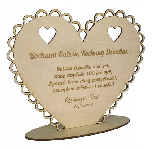 Serce koronka na podstawce Dzień Babci, Dziadka