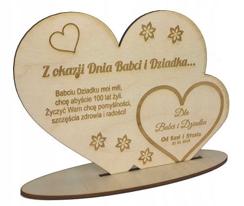 Serca na podstawce prezent Dzień Babci, Dziadka