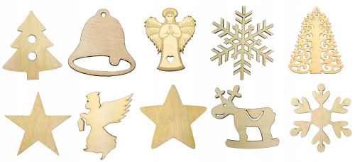 Aniołki Choinki Drewniane 10szt Święta mix 7,5cm