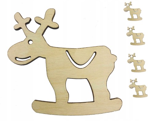 Renifer Drewniany święta Decoupage 5szt 7,5cm