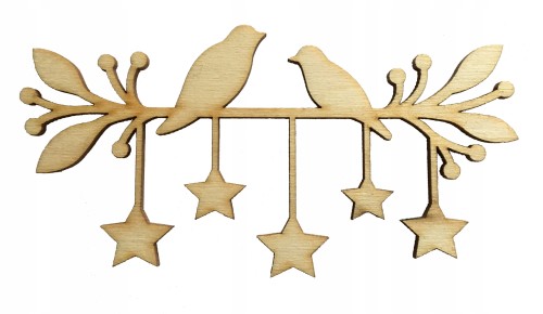 Drewniany decor świąteczny ptaszki, gwiazdki 30cm