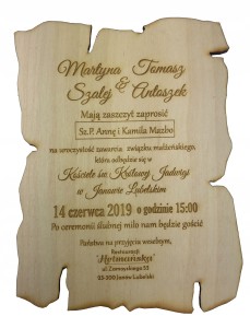 Zaproszenie dla gości i rodziców na ślub wesele grawer rustykalne