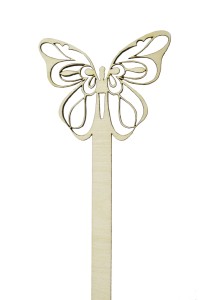 Drewniany motyl ażurowy na patyku 10cm Dekory