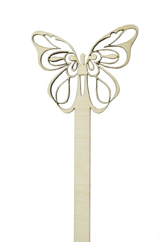 Drewniany motyl ażurowy na patyku 10cm Dekory