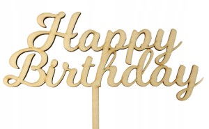 Drewniany topper na tort urodzinowy HAPPY BIRTHDAY