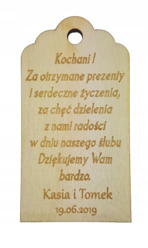 Drewniane Podziękowanie na ślub dla gości i rodziców na wesele prezent