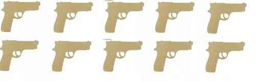 Pistolet drewniany scrapki broń zabawka 3cm 10szt