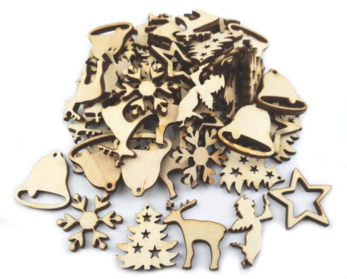 Mini drewniane dekoracje na Święta MIX 60szt 2,5cm