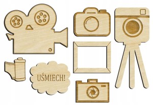 Zestaw ozdób drewnianych do dekoracji- Fotograf