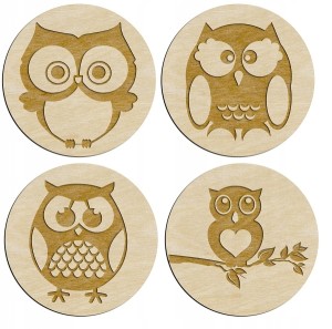 Drewniane podkładki pod kubek 4 szt sowy