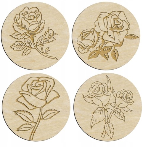 Drewniane podkładki pod kubek 4 szt róże