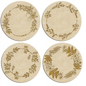 Drewniane podkładki pod kubek 4 szt kwiatki
