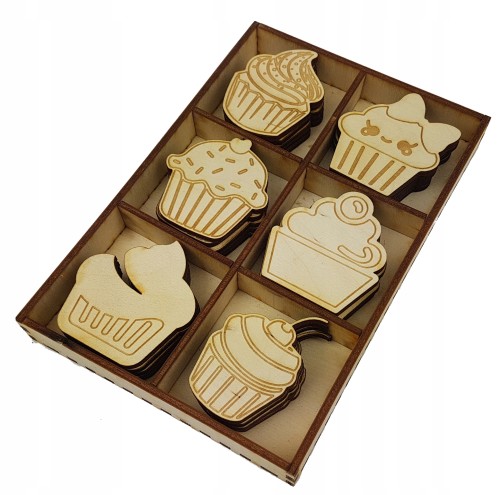 ZESTAW CUPCAKE 30szt 5cm ozdoby drewniane