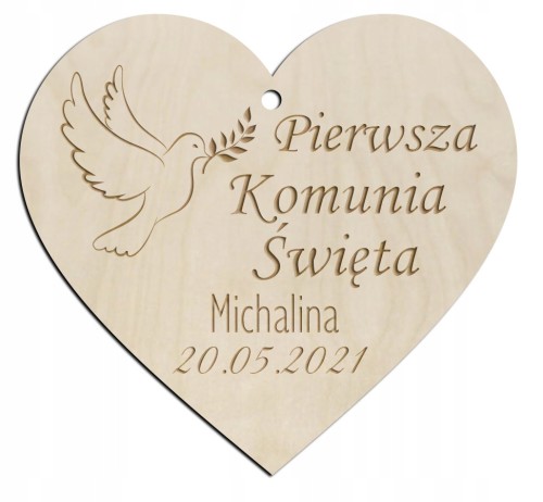Drewniana etykieta na butelkę Komunia Święta Chrzest zawieszka