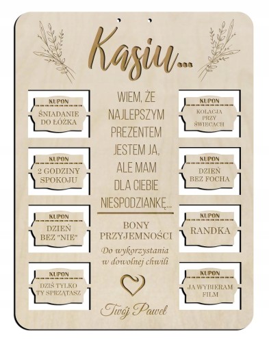 Kupon Prezent Bon upominkowy Dla niej walentynki