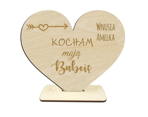 Laurka Serce na podstawce życzenia Dzień Babci