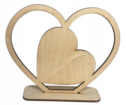 Serce drewniane ze sklejki na podstawce decoupage stojące dekor