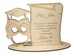 Prezent na dzień nauczyciela grawer drewniane podziękowanie sowa