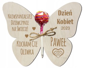 Prezent na lizaka dla dziewczyny motyl duży grawer