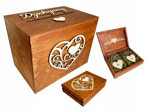 Pudełko na obrączki + koperty komplet skrzynka