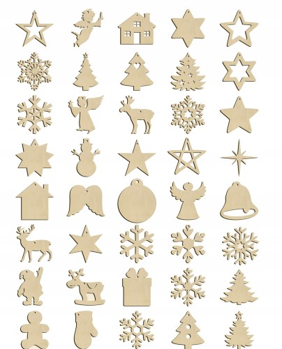 Aniołki, Choinki, Bombki Drewniane 40szt mix 3cm