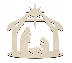 Drewniana szopka bożonarodzeniowa 15cm ozdoba świąteczna na podstawce eko
