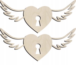 Drewniany dekor serce kłódka skrzydła anioła 10cm 2 szt