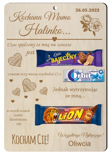 Tabliczka na słodycze na Dzień mamy prezent dla Matki na batony