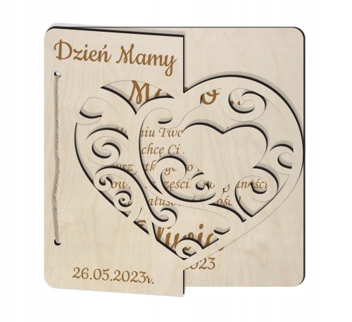 Drewniana kartka na Dzień Mamy laurka z życzeniami grawer dla mamy